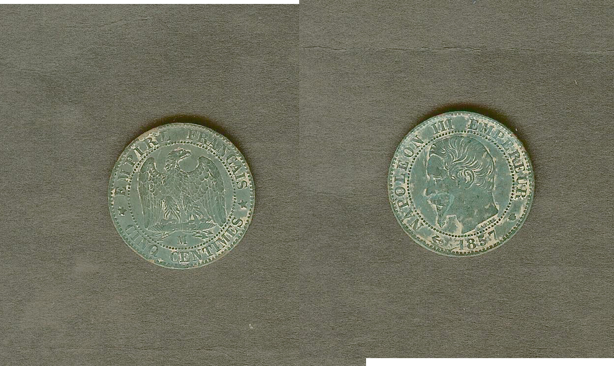 Cinq centimes Napoléon III, tête nue 1857 Marseille TTB